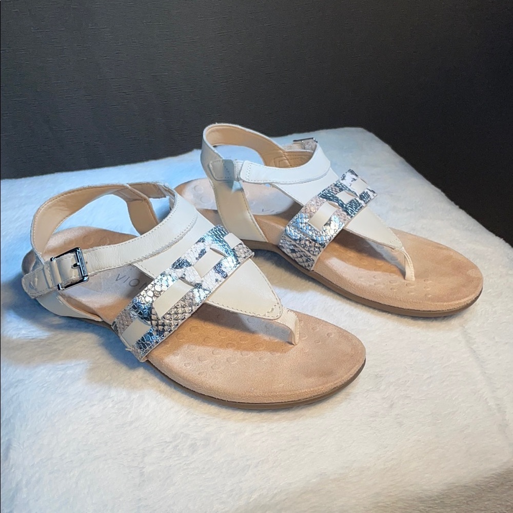 Vionic White and Silver Sandals with Adjustable Ankle Strap